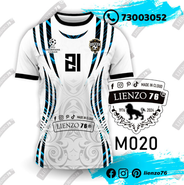 Polera de fútbol colores combinados celeste negro